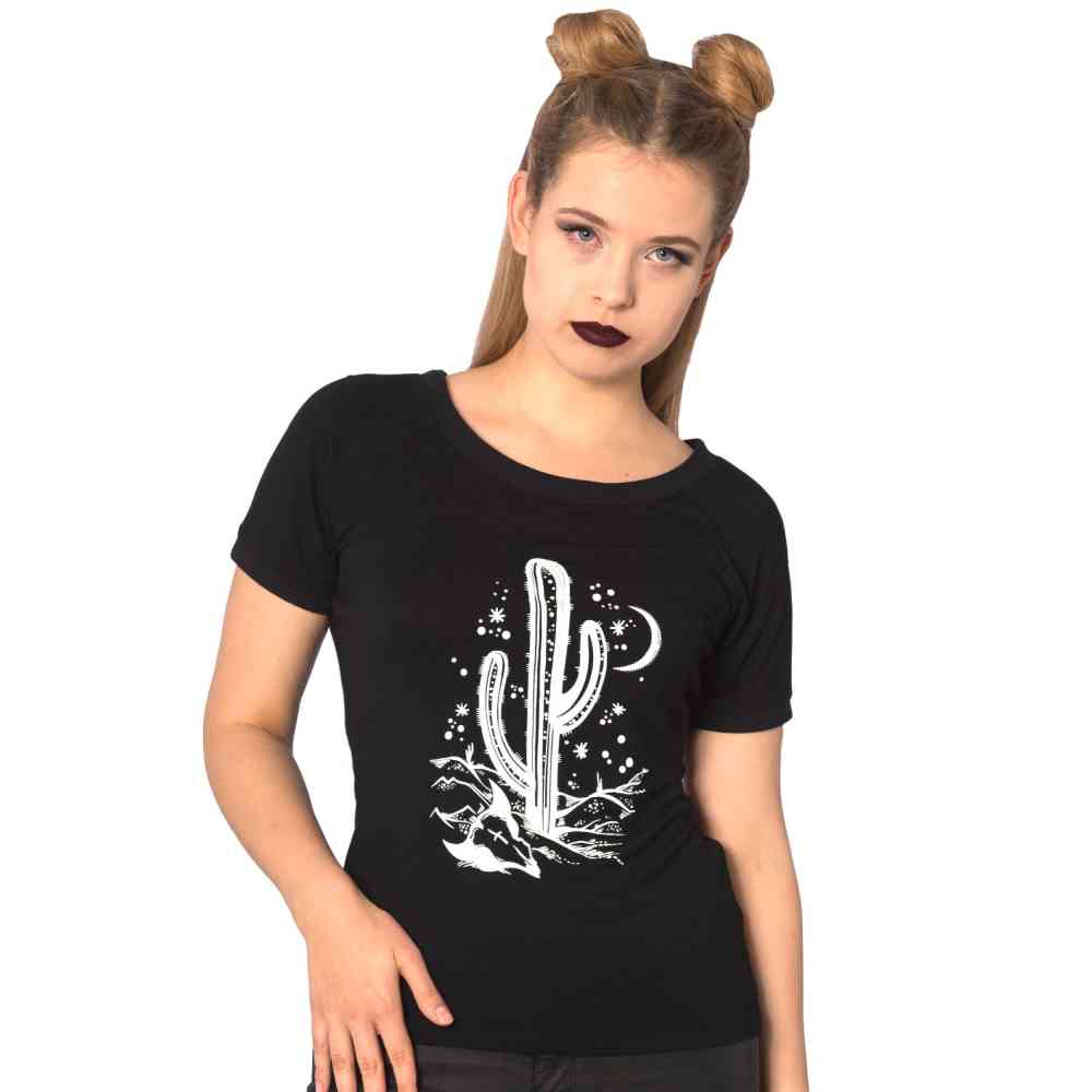 Banned - Cosmic cactus Damen T-Shirt - Schwarz